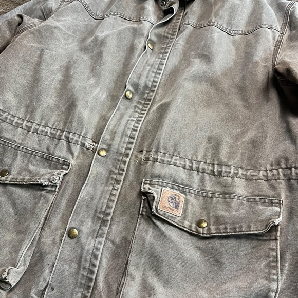 Vintage Carhartt Jacket Size Large Grey Barn Coat Chore 90's Outdoors Full Zip - Picture 2 of 6